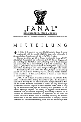 Fanal, Jg. 1, H.1 - Mitteilung